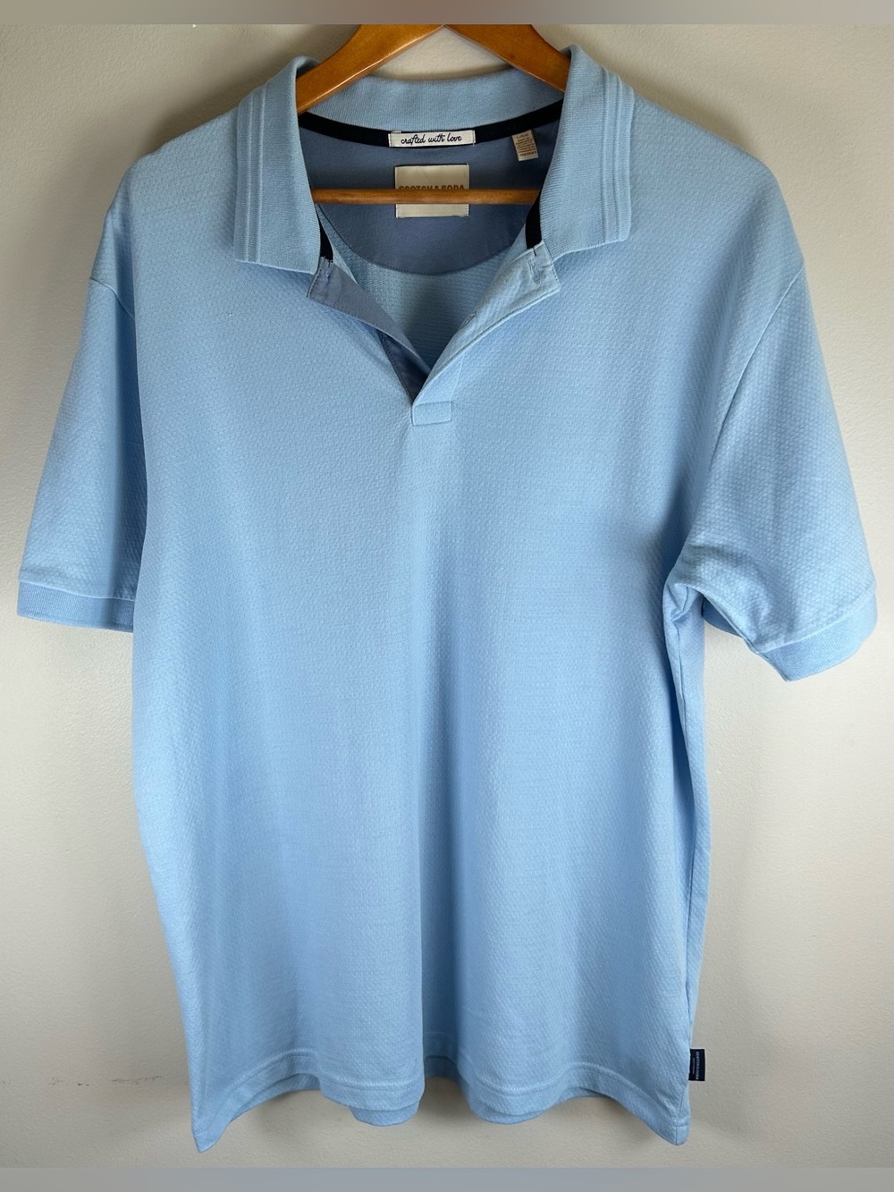 Scotch & Soda Men’s Jersey Knit Polo Shirt Size L Textured Blue Amsterdam EUC